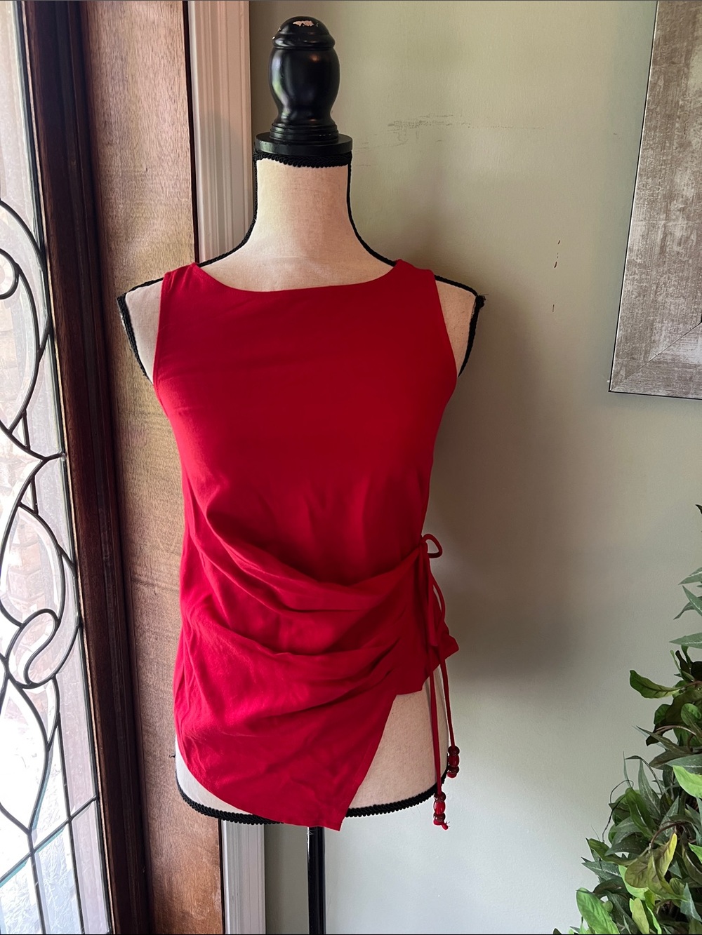 Rich & Famous Red Side-Tie Draped Top